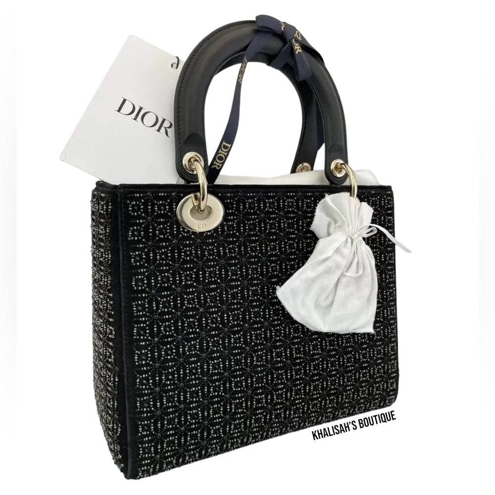 BNIB! Ultra Rare!!! AUTHENTIC CHRISTIAN DIOR MEDIUM LADY DIOR BAG - BLACK Beaded - Picture 6 of 17
